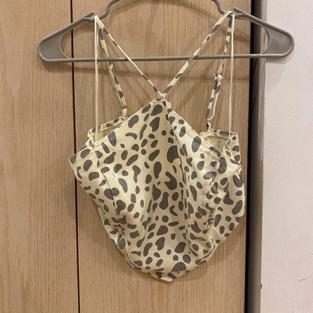 Le Lis Cream and Gray Leopard Print Bra